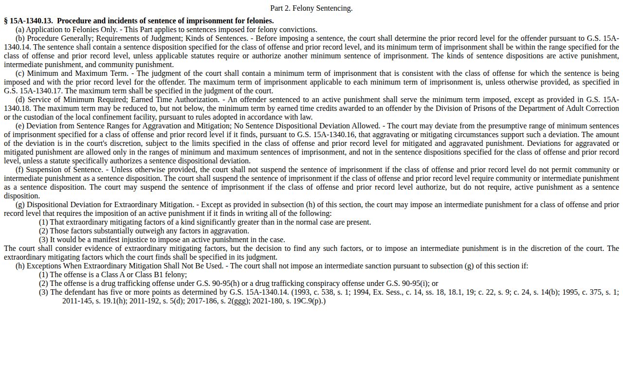 North Carolina felony minimum rule for Cleveland County projected release dates